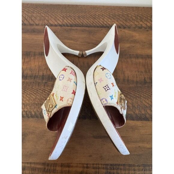 Louis Vuitton Y2K Murakami White Multicolor LV Buckle Mule Sandals Heels EU 40 - Picture 6 of 15